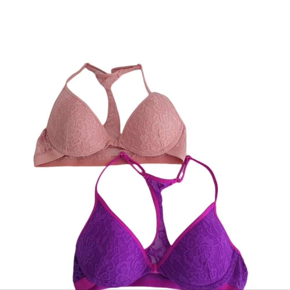 Bundle 2 Bras Material Girl Intimates Lace Racerback Sz 32B
